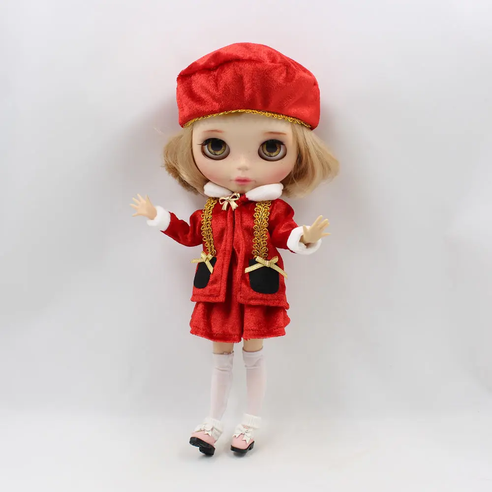 Blyth doll ледяной новогодний костюм Рождественская одежда красные береты платье пальто белые леггинсы 1/6 Подарочная игрушка подходит для 30 см одежды