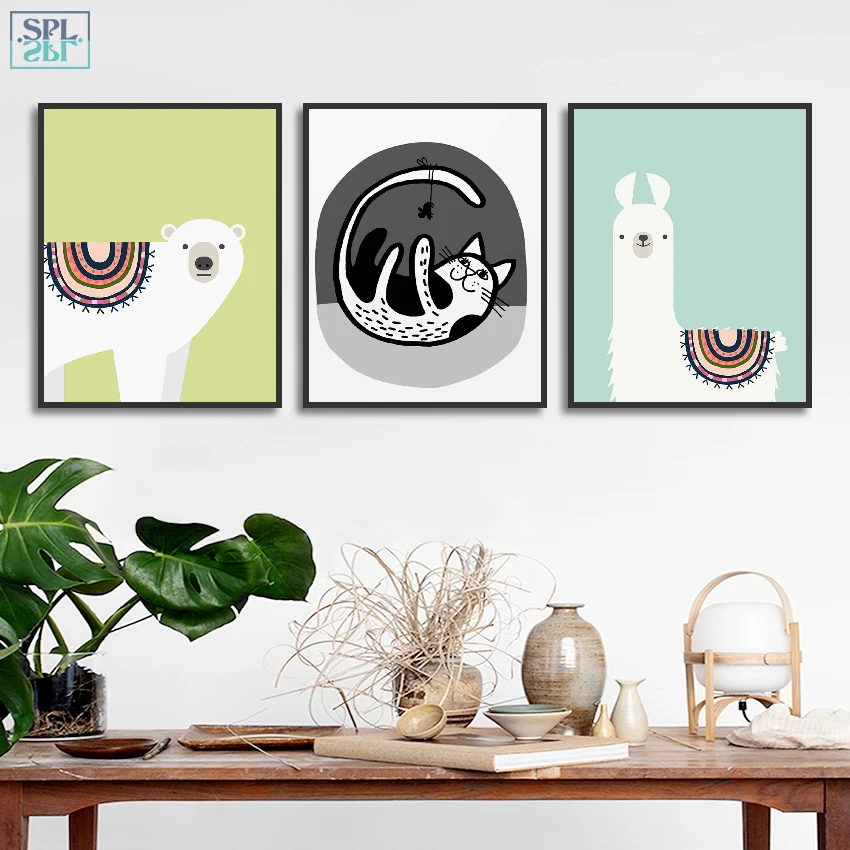 SPLSPL скандинавский мультяшный рисунок милые животные Кошка и рыба настенная