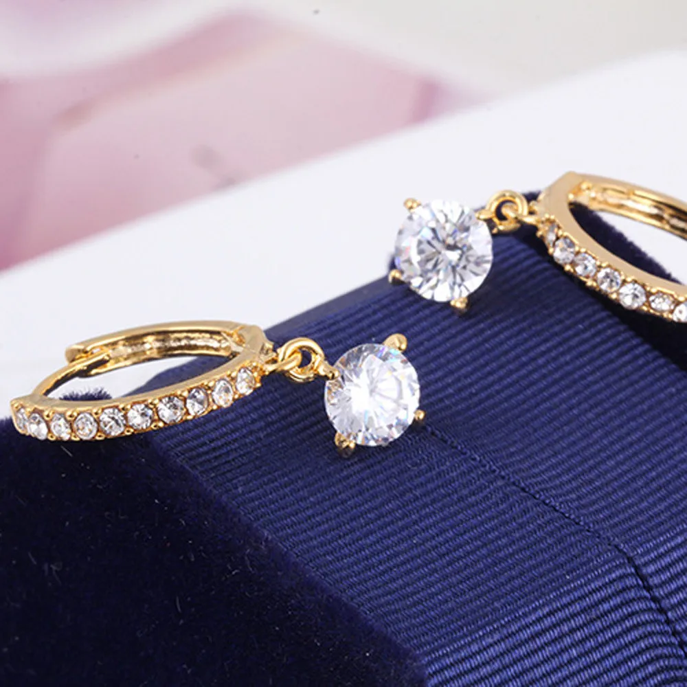 1 пара сережек гвоздиков круглой формы Серебряное золото стразы с кристаллами