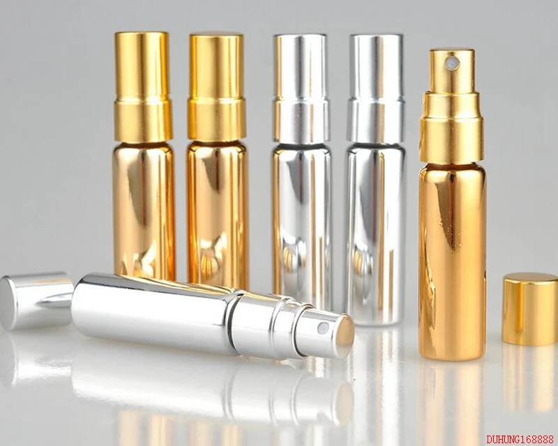 

300 X 5ml UV Coating Travel Glass Perfume Bottles Gold & Silver Alumite Sprayer Wholesale