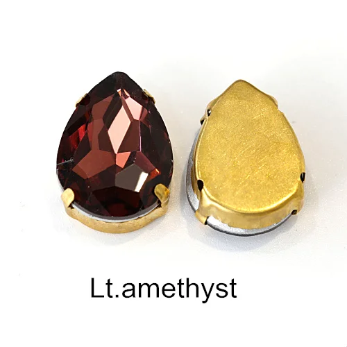 lt-amethyst Каплевидные стразы из разноцветного стекла с золотым клешом, хрустальные стразы для пришивания, блестящие стразы для одежды B1025 - Цвет: lt-amethyst