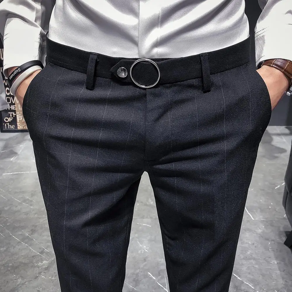 Мужские брюки в клетку облегающие мужские офисные формальные клетчатые