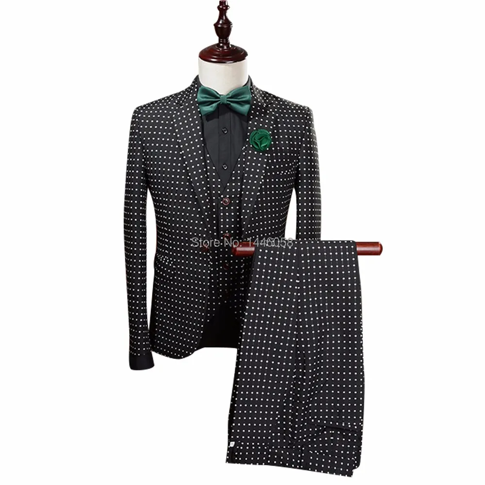 

2017 Custom Slim Fit Men Suits One Button Notch Lapel Black Groom Tuxedos Men Wedding Suits Man Business Suit Jacket+Pants+vest