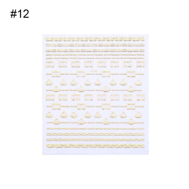 Pattern12 1 лист, Золотой 3D стикер для ногтей, Геометрическая луна, звезда, полоски, волнистая линия, сделай сам, украшение для ногтей, наклейка для маникюра, переводная наклейка - Цвет: Pattern12