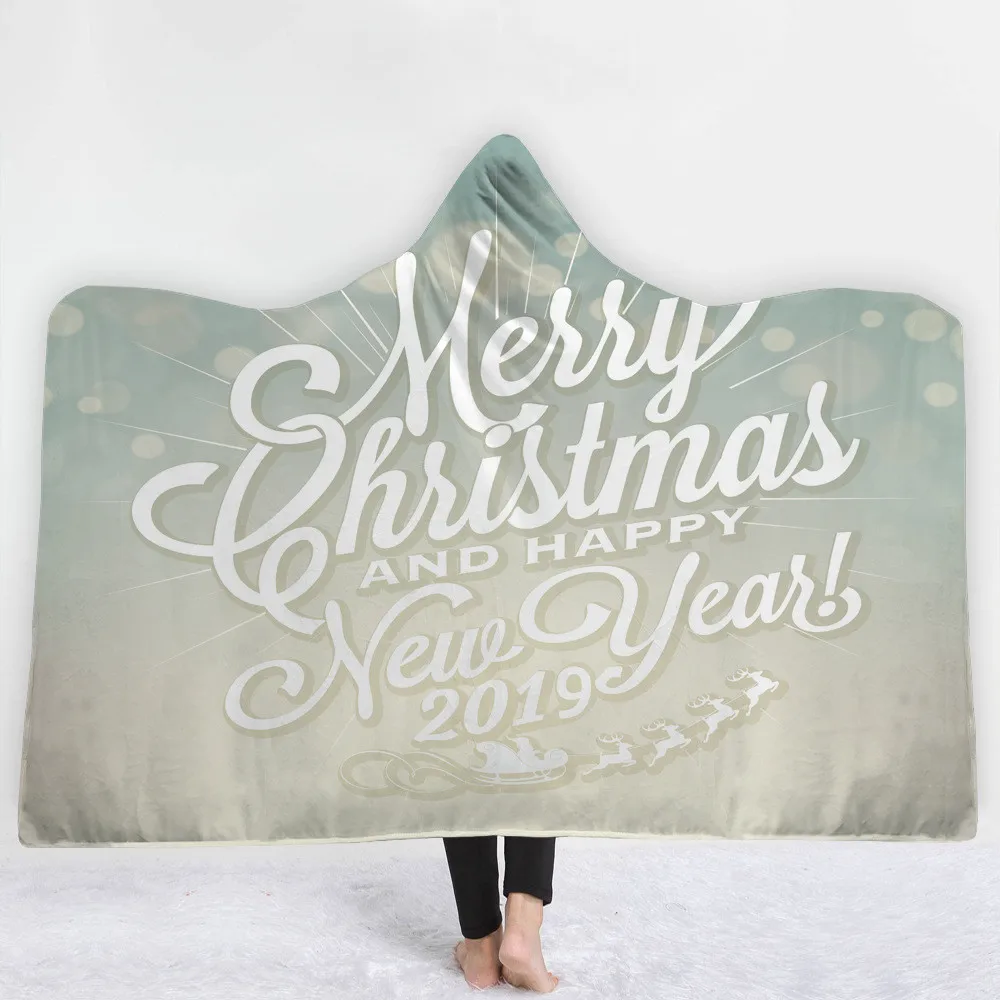 Рождественское Moose 3D печатное одеяло с капюшоном для взрослых детей шерстяное