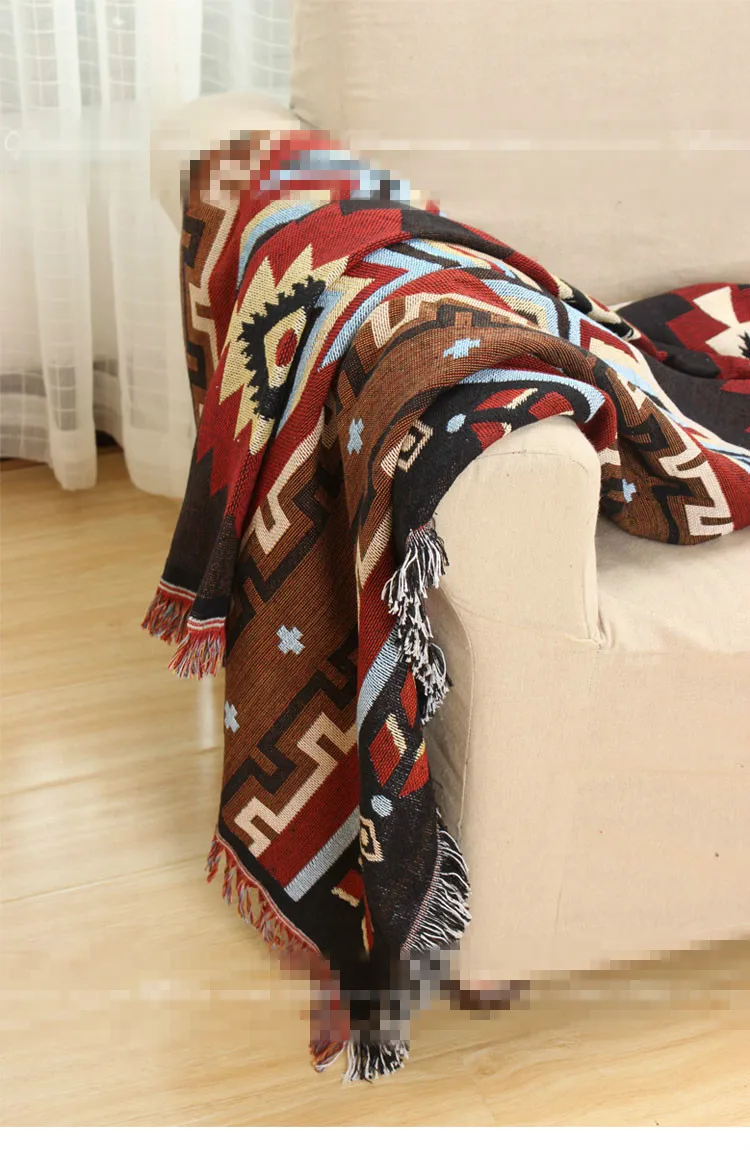 

Free shipping 100%cotton thread Europe style fashion geometric star throw single size blue/red sofa одеяло blanket bedspread