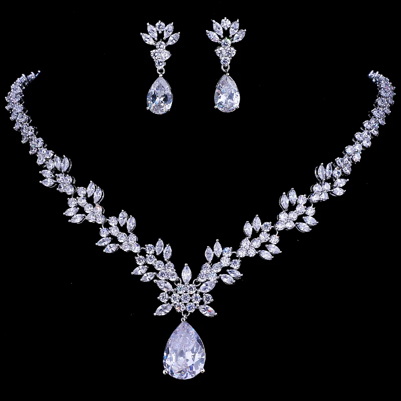 

Emmaya Luxury Crystal Wedding Bridal Jewelry Sets Silver Color Rhinestone Wedding Jewelry Necklace Sets for Women