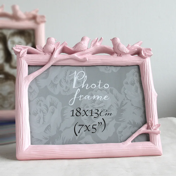 Pink Horizontal Ретро Смола птица фоторамка для творчества старинные ремесла Птицы Дерево картина рамка Свадьба домашняя комната Настольный Декор украшения подарки - Цвет: Pink Horizontal