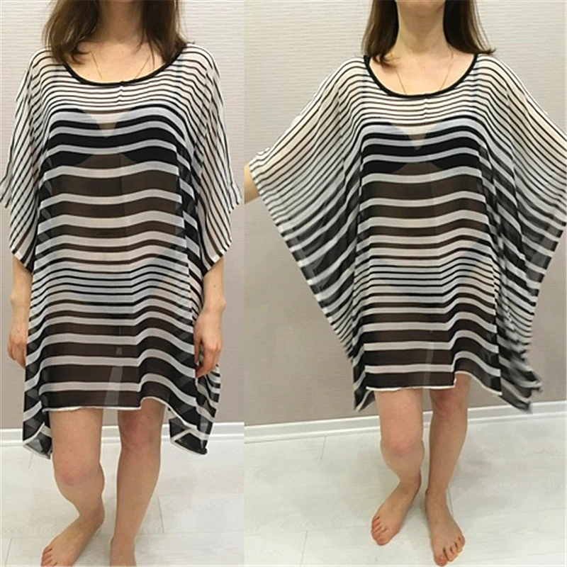 Прозрачное шифоновое парео накидка Tunique летняя женская пляжная одежда большого