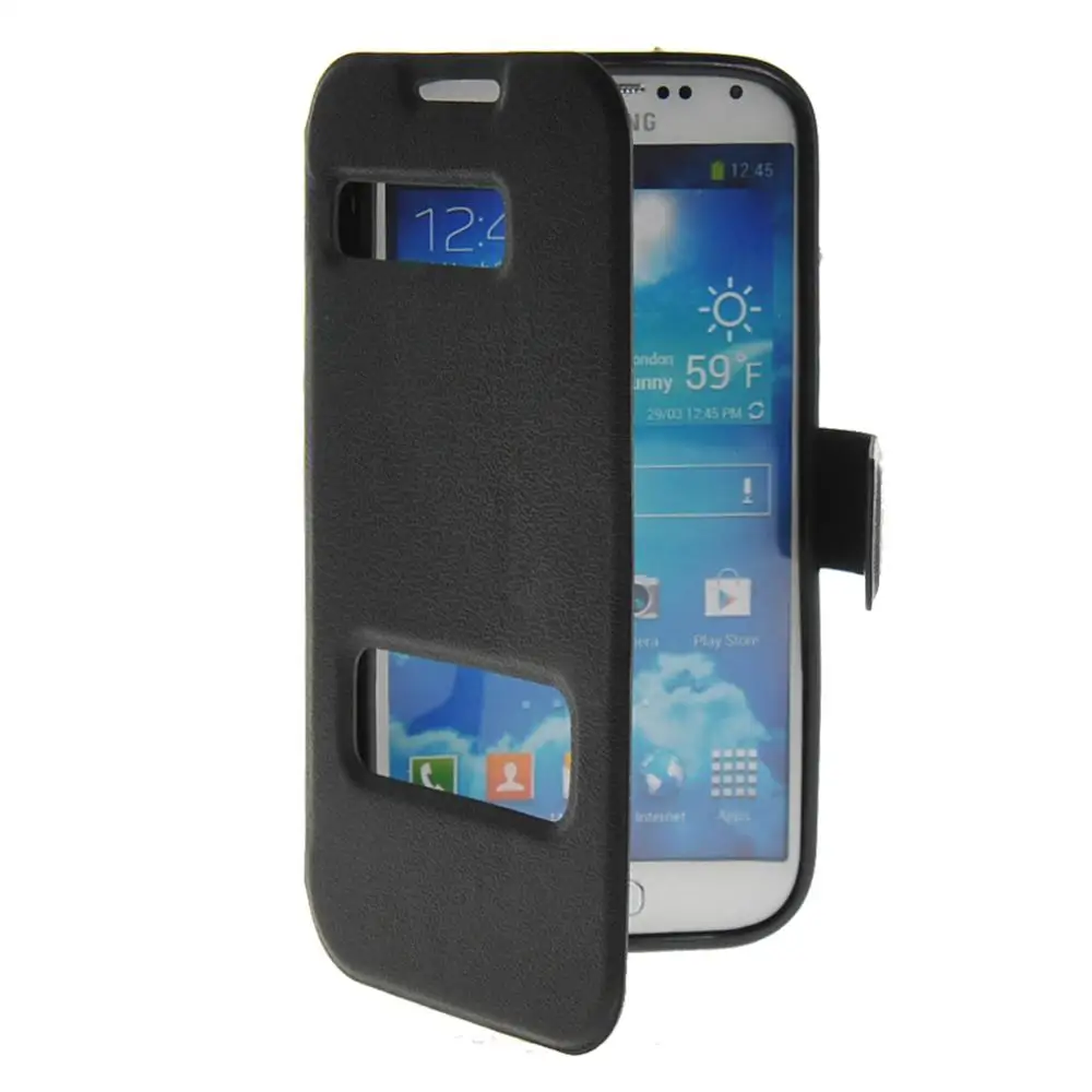 Двойные окно из искусственной кожи 5.0For samsung Galaxy S4 чехол для samsung Galaxy S4 I9500 I9505 I9508 чехол для задней панели сотового телефона чехол - Цвет: Black