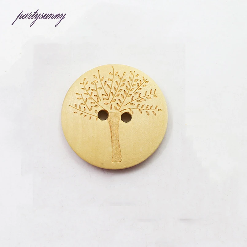 PF 25 мм 2 Отверстия 100 шт. Дерево Pattern Деревянные Кнопки Швейные Декоративные для
