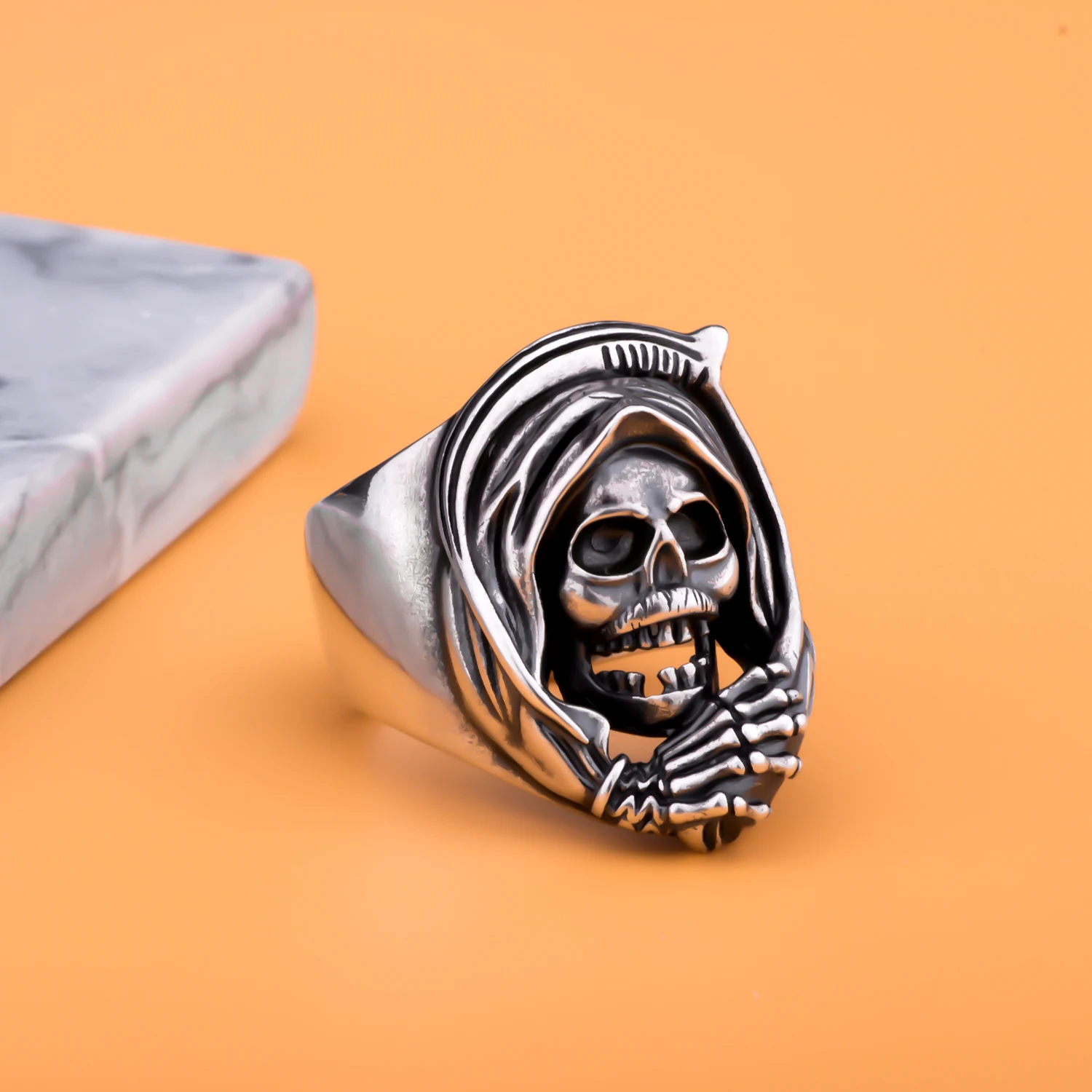 MetJakt 925 пробы Серебряное Открытое кольцо для мужчин в стиле панк Рок Grim Reaper Skull