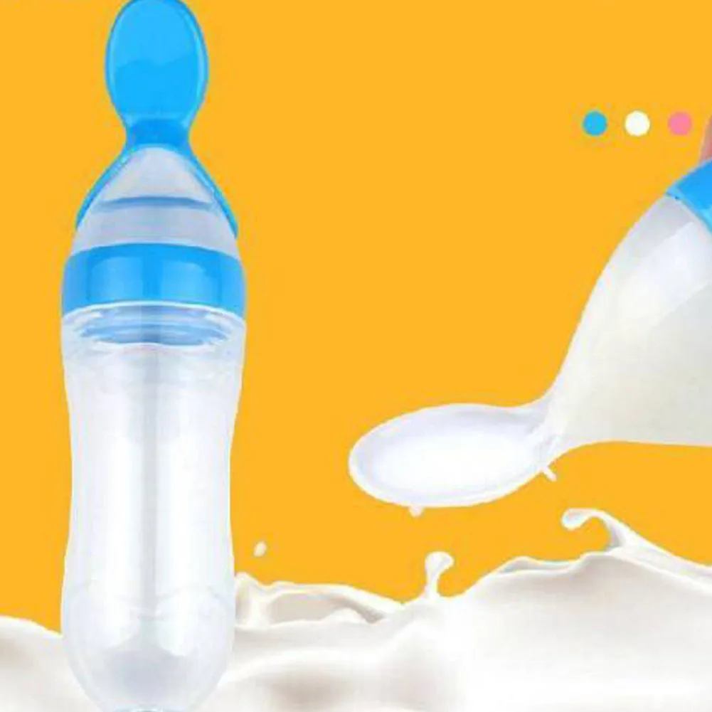 Safety Baby Feeding Bottle with Spoon Feeder Food Rice Milk Feeding Silicone Infant Cereal Bottle 90ML