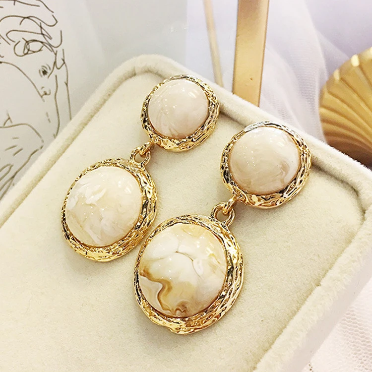 Горячее предложение стиль нежный двойной Круглый мрамор модные свисающие серьги темперамент Pendientes модные Brincos Ювелирные изделия милый подарок