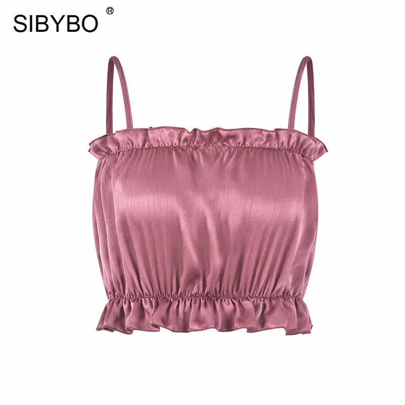Женский укороченный топ с открытой спиной Sibybo, камисоль без рукавов, облегающая короткая майка с открытыми плечами, плиссированные топы для лета
