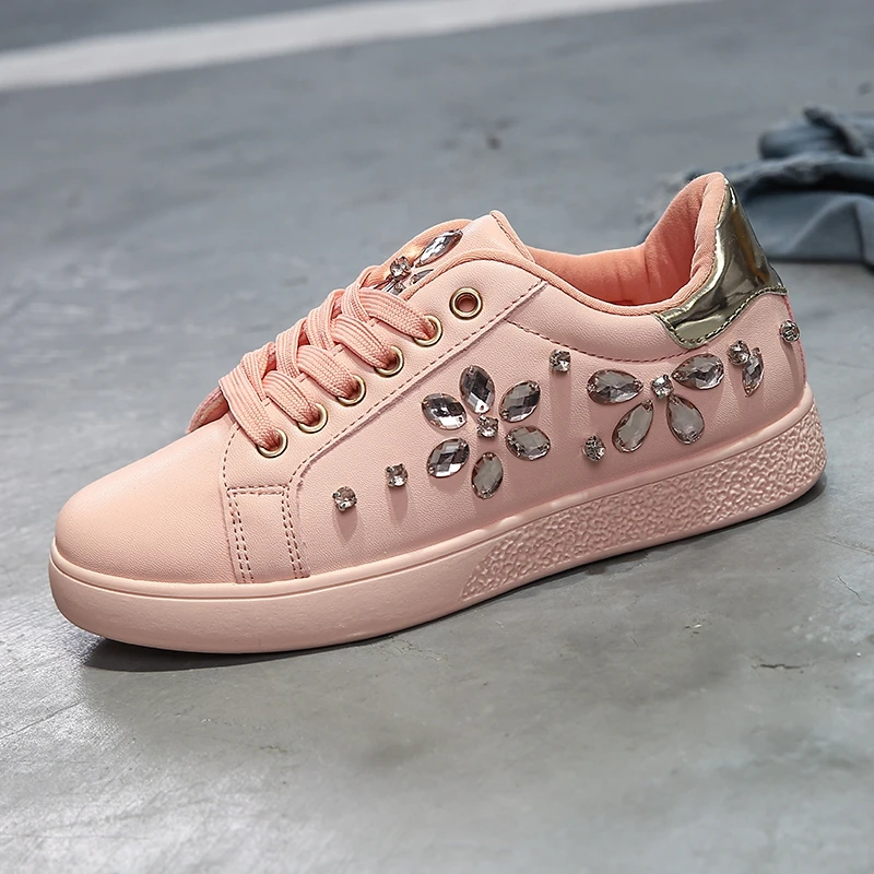 YWEEN Brand New Women Flat Shoes Women Pearl Espadrille Soft Leather Rhinestone Sneaker Shoes Female Round toe loafers