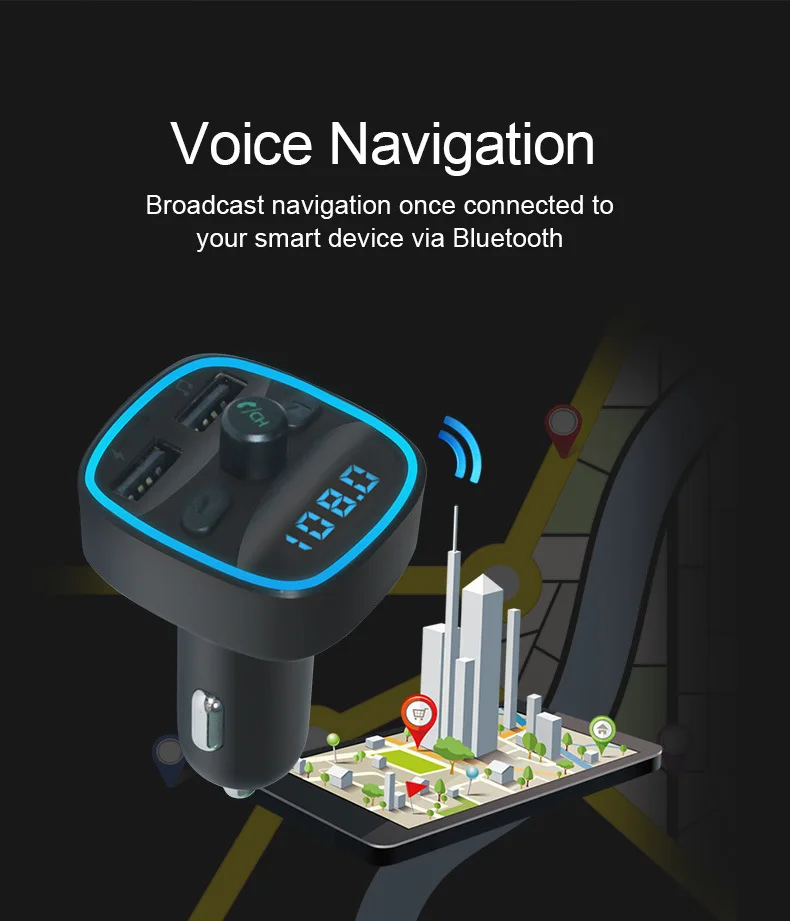 Bluetooth FM передатчик Siparnuo модулятор автомобильный трансмиттер без рук QC3.0 2 USB