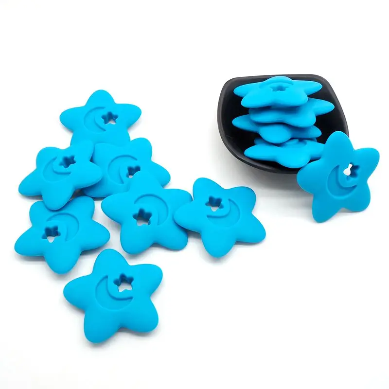 Dull Turquoise Chenkai 10 шт. без БФА, силиконовый звезда Силиконовый грызунок бусины жевательные зубные кольца для детей игрушки для прищепка для соски цепи аксессуары - Цвет: Dull Turquoise