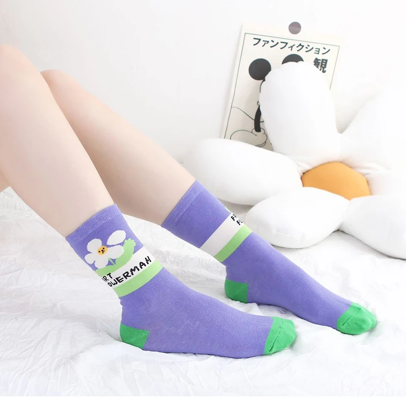 Уличная одежда с забавным лицом и цветком женские носки сезон осень зима теплые