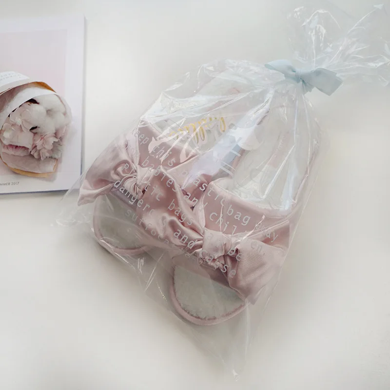 Шлепанцы женские из сатина милые шлепанцы с бантом Нескользящие шелковые