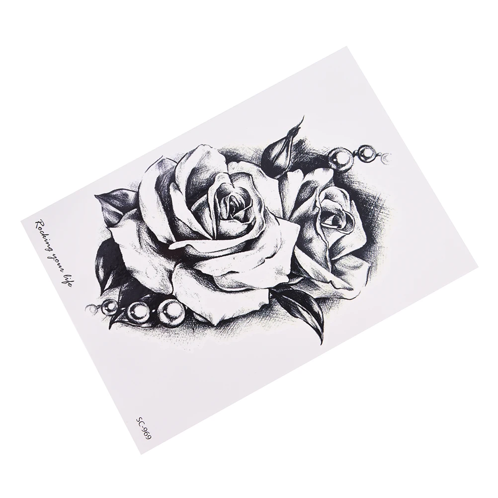 

Rose Flower Decal Tattoo Water Transfer Waterproof Temporary Black Tattoo Sticker Body Makeup Art Women Man Tattoos New Sale