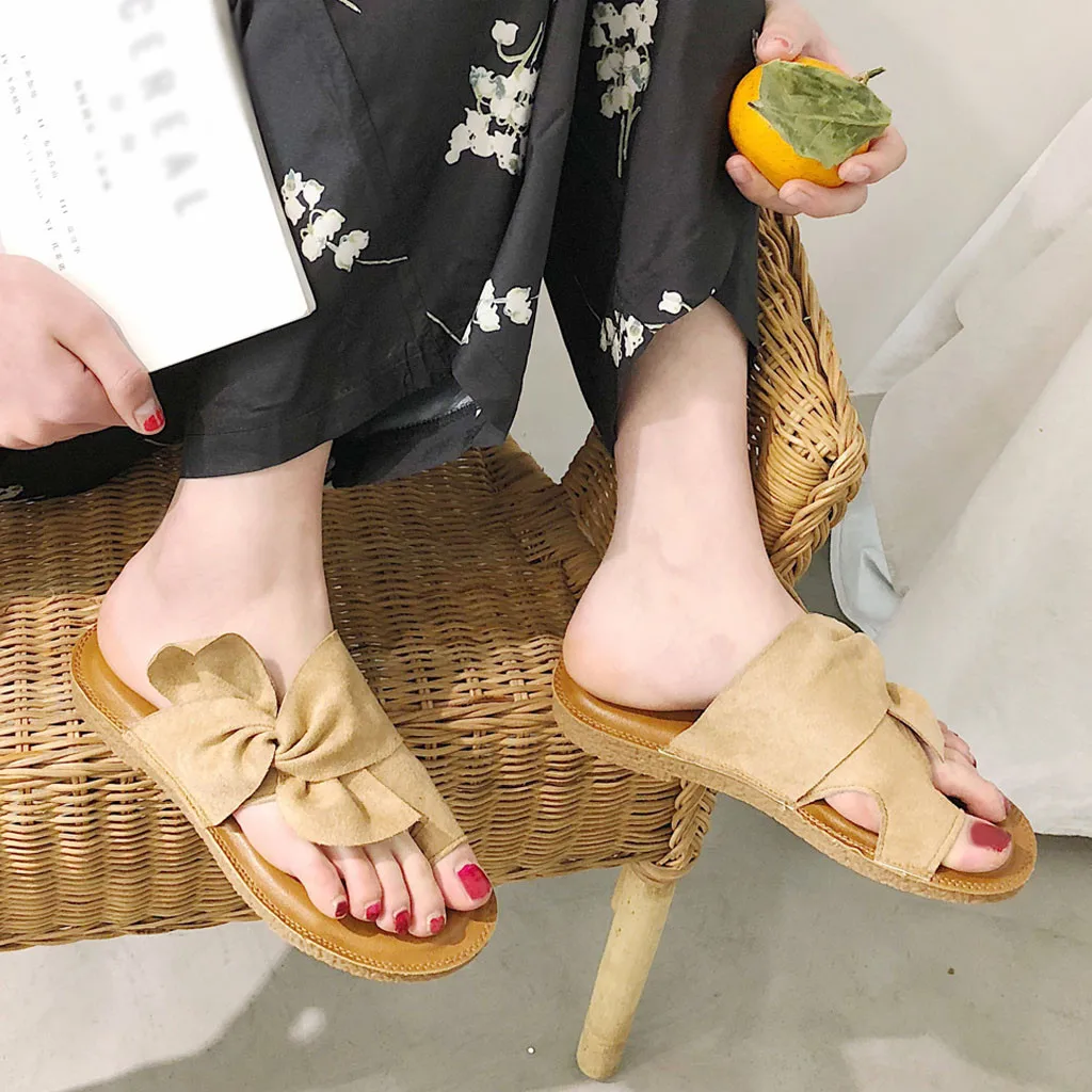 Новинка повседневные женские шлепанцы SAGACE на плоской подошве с бантом бабочкой пляжные римские