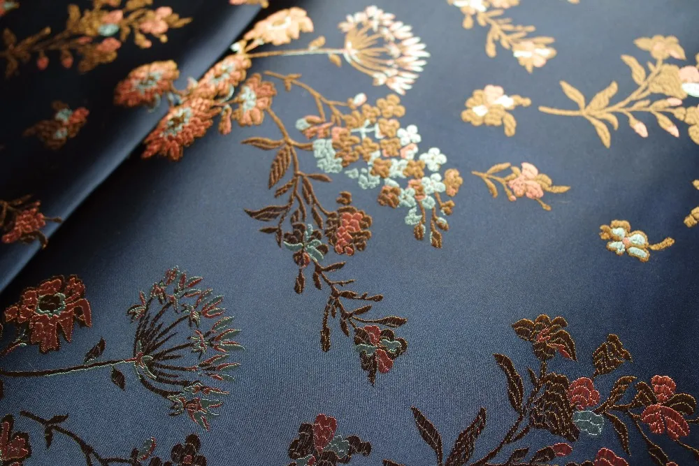 Китайская традиционная шелковая парчовая ткань cheongsam Подушка 90 см полувискоза темно-синяя спина с маленьким цветком сливы узор