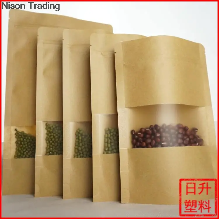 

100PCS 9*14cm stand up Kraft paper compound bag with window ziplock bag-dry food/tea packing sack reclosable,craft paper doypack