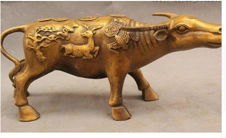 Copper Brass CHINESE crafts decor ation Asian 9 "China Folk Bronze Riqueza Signo Ano Veados Dinheiro Touro Boi | Дом и сад