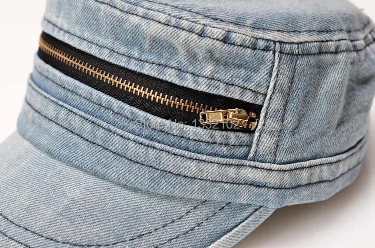High Quality Casual Denim Vintage Zipper Washed Flat Army Cap Military Hat for women and Man Free Shipping H083 | Тематическая