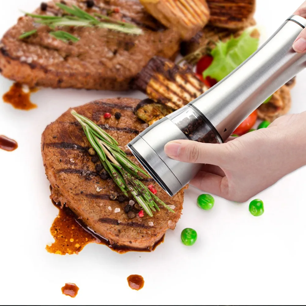Preise Elektrische Pfeffermühle Salz Automatische Edelstahl Pfeffer Schleifen Flasche Freies Küche Gewürz Schleifen Werkzeug Automatische Mühlen