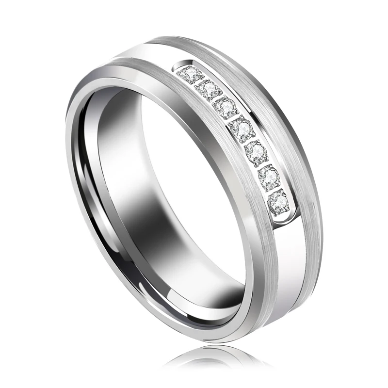 New Arrival Men's Fashion Jewelry 6/8mm Tungsten Wedding Rings with Shiny Seven CZ Stones by CNC Inlay Size 7-13 Free Shipping |
