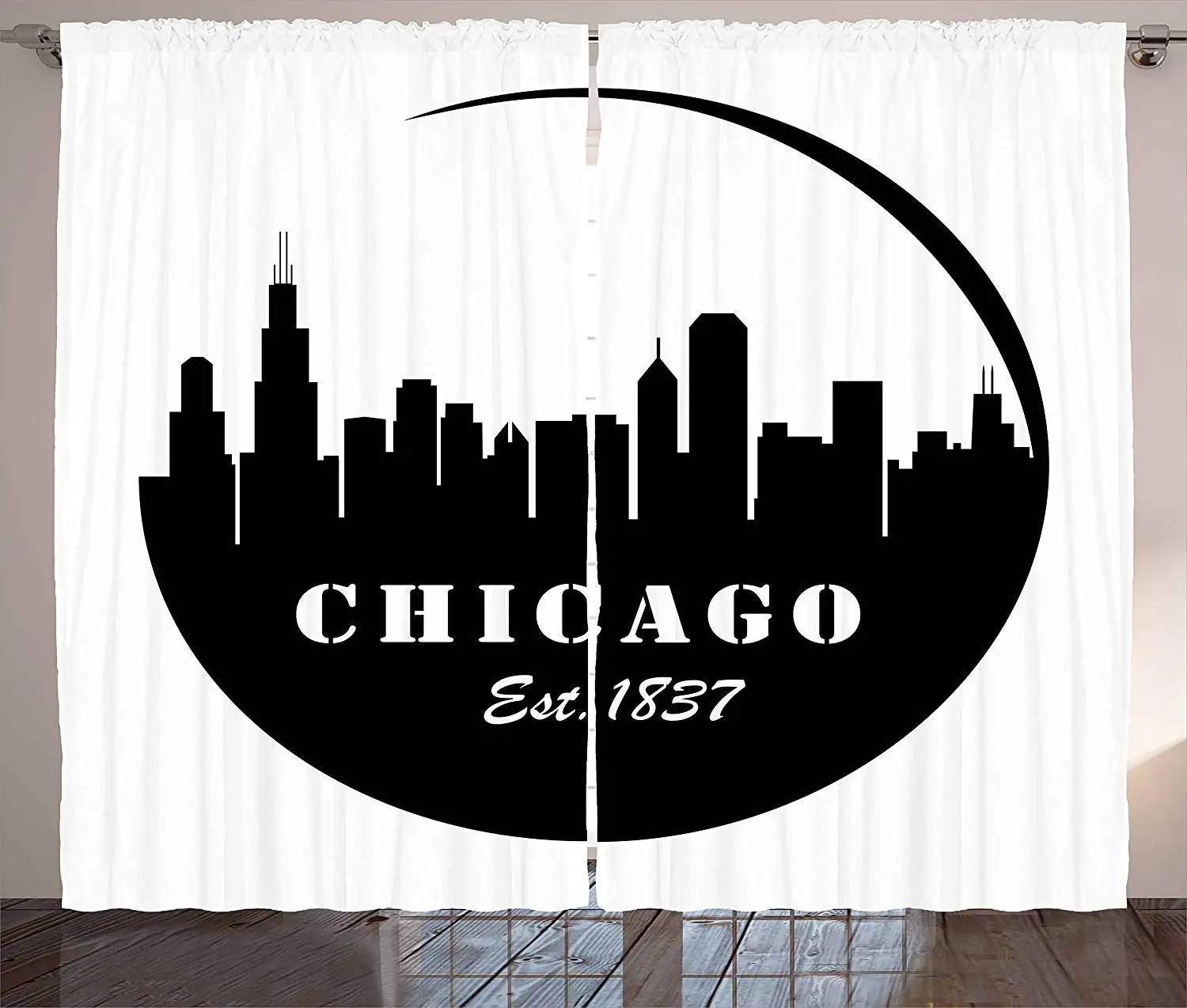 Chicago Skyline кухонные шторы американский город знаменитый городской дизайн в черном