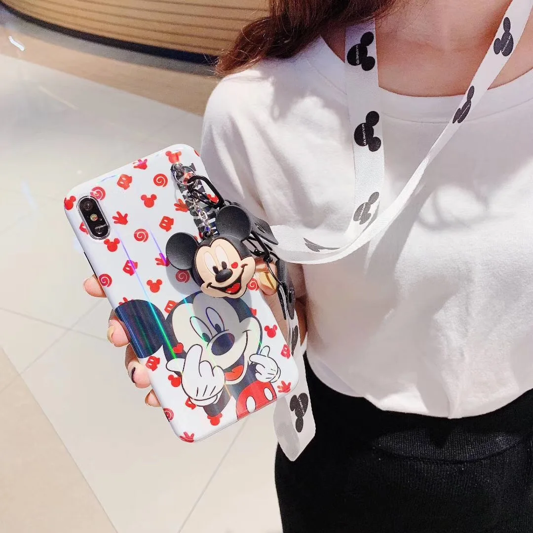 Белый Чехол для huawei P30/p20 pro/nove3e minnie, для huawei p10/honor 9/mate10pro, чехол из ТПУ с рисунком+ длинный ремешок, 3D игрушка - Цвет: Белый