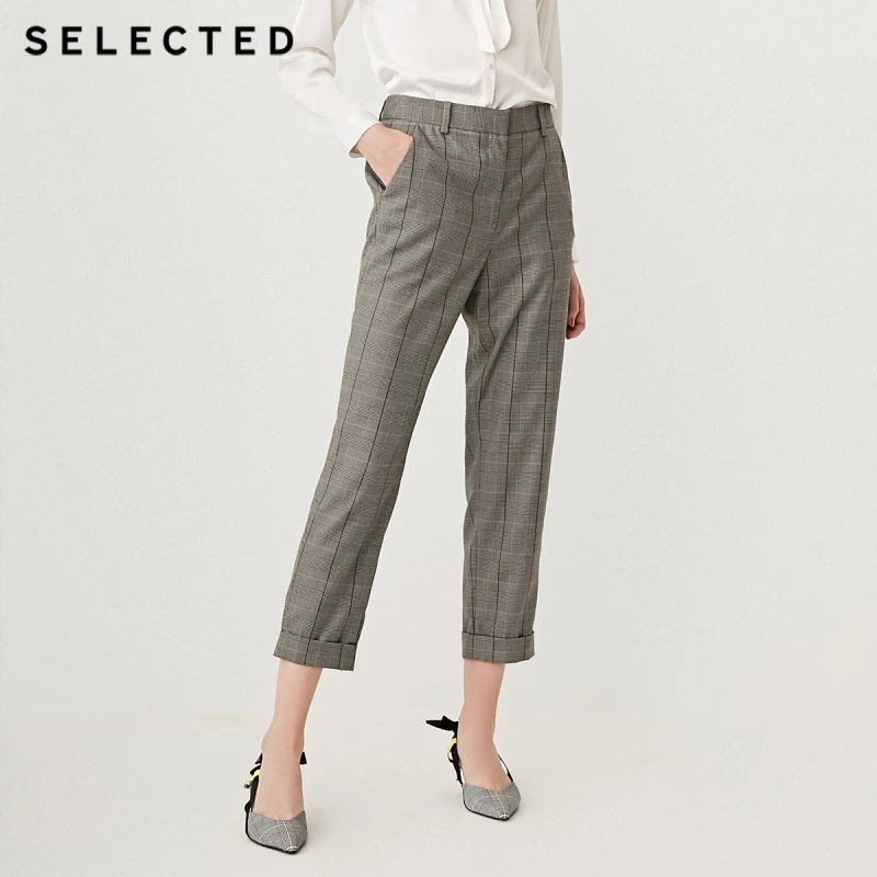 Выбранные женские клетчатые брюки с оборками и манжетами S | 418314549|Брюки|