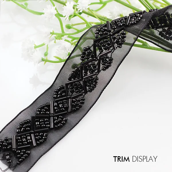 Украшенная Бисером кружевная тканевая Лента отделка плетеная Черная аппликация