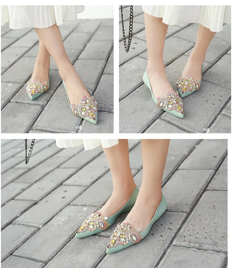 Women's Soft Rhinestones Crystal Pointed Toe Flat Sexy Loafers Sandals Jelly Candy Colors Casual Party Shoes Summer A1090