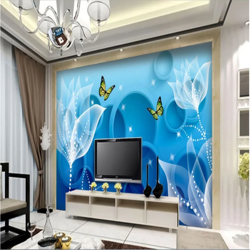 Beibehang encomenda de parede papel де росписи метки flores contexto azul moda 3D с изображением стройной