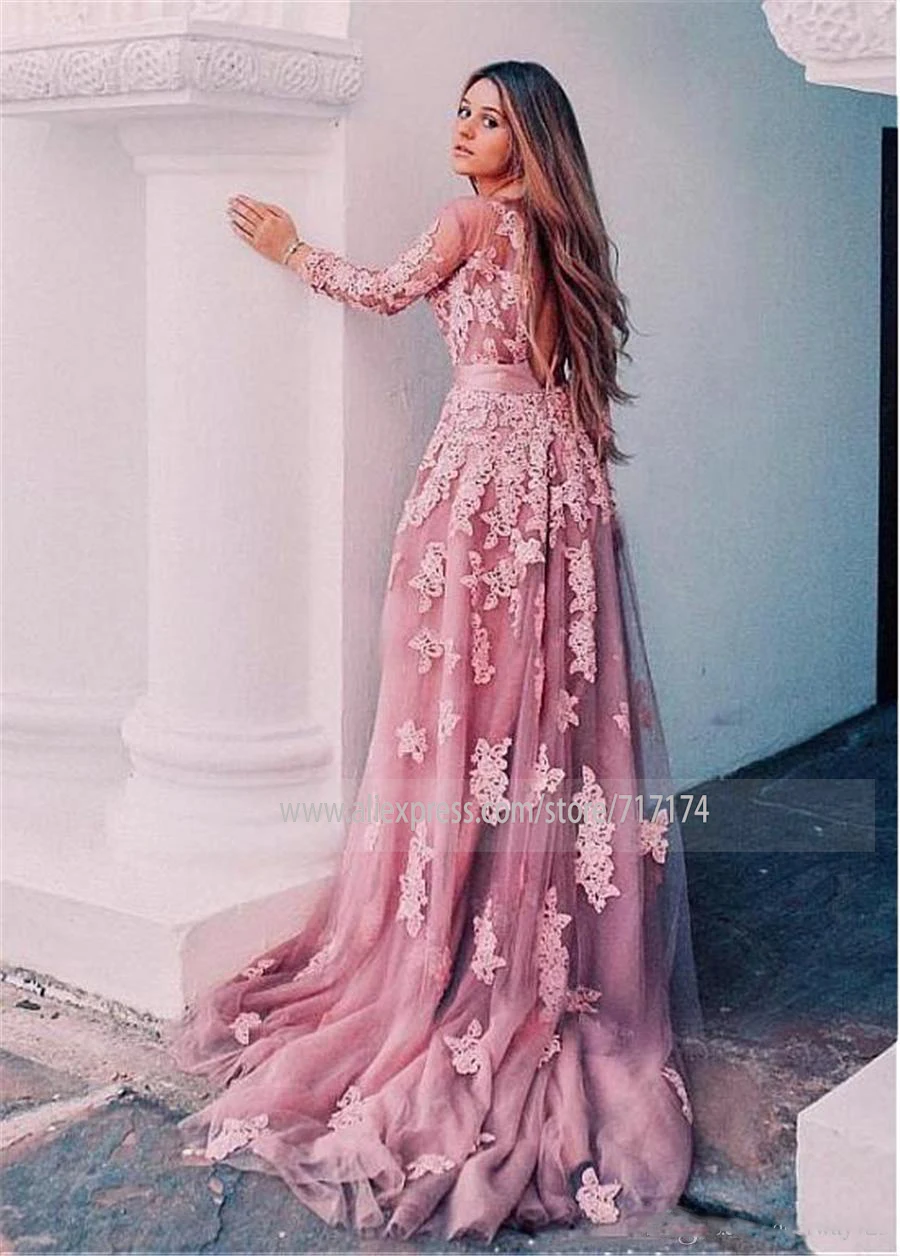 Lace O-neck Long Sleeves A-line Applique Wedding Dress with Bow Belt Sweep Train Backless Tulle Bridal La novia | Свадьбы и