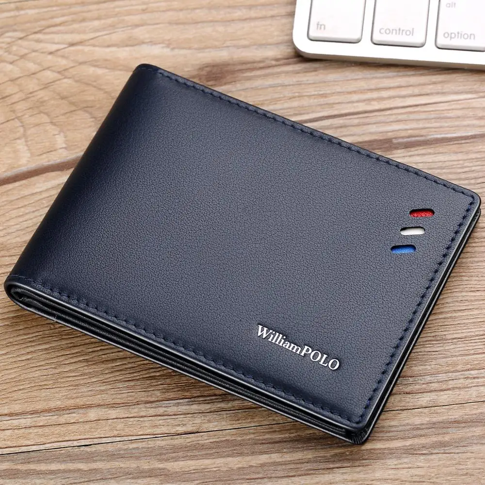 

WILLIAMPOLO Brand Four Pages Men Card Holder Genuine Leather Driving License/ID/Credit Card Slot Cowhide Short Wallet Photo