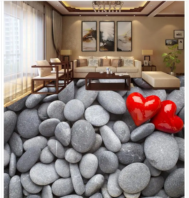 3D обои из ПВХ стереоскопические для пола с изображением белого камня|3d floor