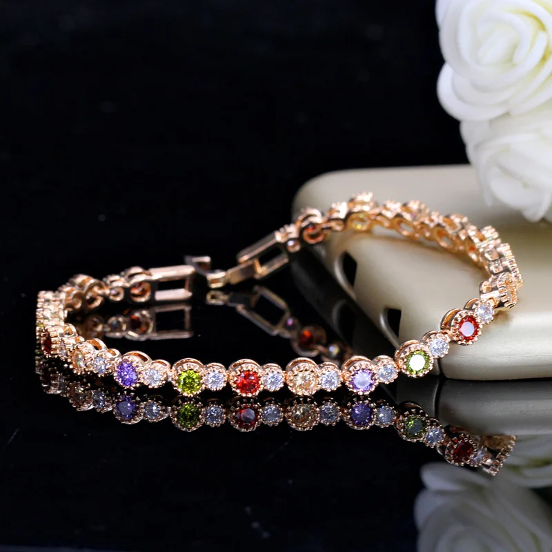 ThreeGraces New Design CZ Bracelet Gold Color Multicolored Green Purple Red Women Vintage Cubic Zirconia Bracelets Bangles BR093 | Украшения