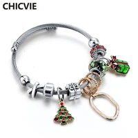 chicvie green christmas tree gift bracelets bangles charms for women silver bracelet stainless steel bracelets femme sbr180133