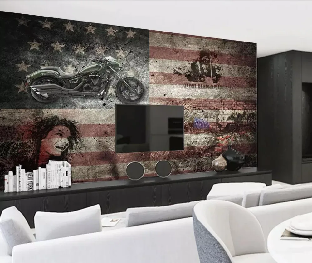 Мотоцикл американский флаг ретро Американский фон настенная живопись |