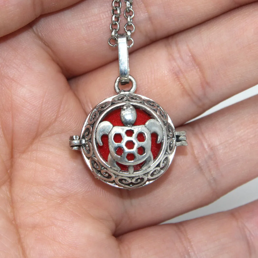 Старинное серебро сердце черепаха полые медальон светятся в темноте Бусины