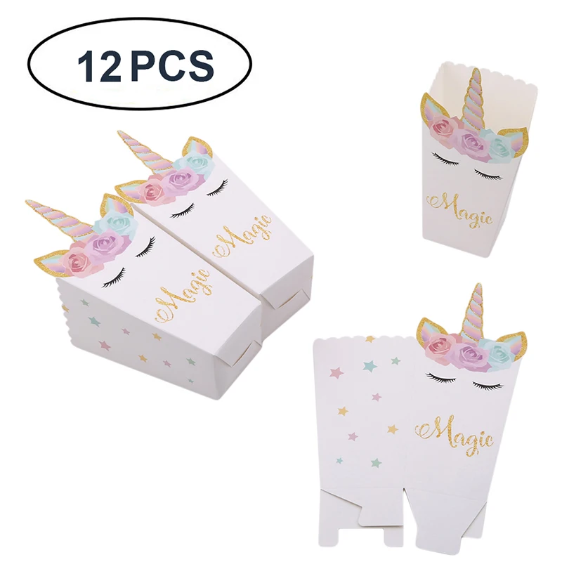 12 шт./компл. бумажные пакеты для конфет в виде единорога с ручками бумажный