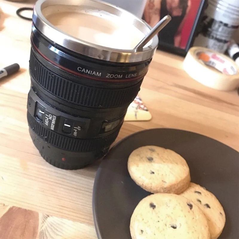 300 400 мл из нержавеющей стали объектив камеры в форме кружки с крышкой кофе чашка