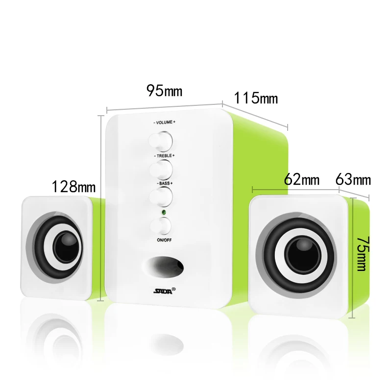 Green Сада проводной 2.1 Портативный сочетание динамик подходит рабочего ноутбука USB/AUX Марка компьютер динамик колонки диктор компьютера 3 Вт - Цвет: Green