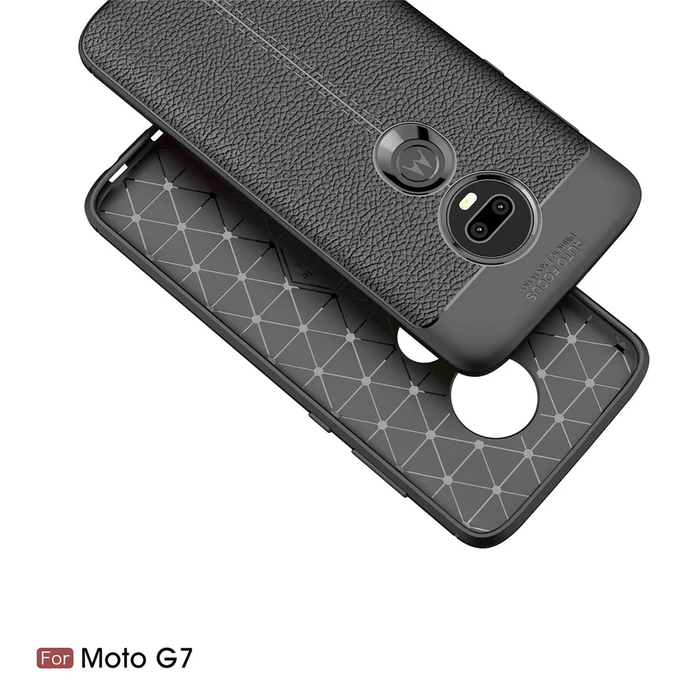 Мягкий матовый чехол с текстурой личи для Motorola Moto G7 противоударный деловой Plus Fundas