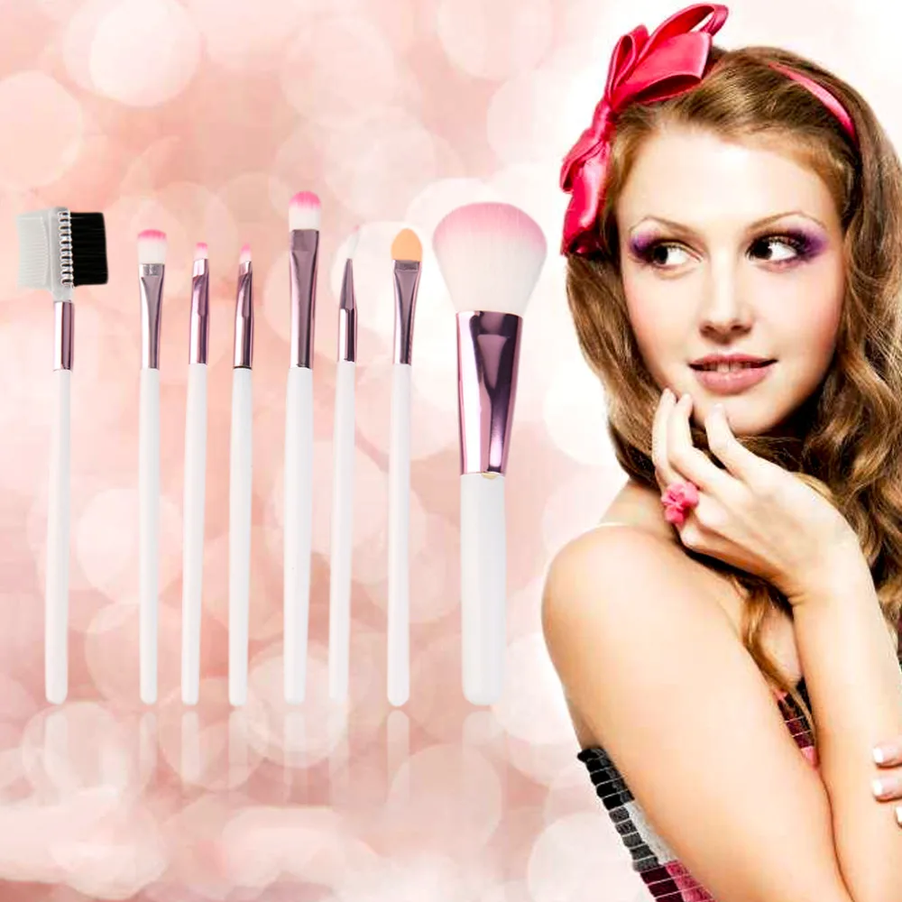 8 Pieces Makeup Brush Set Comestic Brushes natural color rendering uniform &amp Pink Letter Bag durable Portable Cute top quality | Красота и